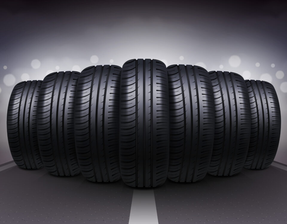 Car Tyres Car Tires On Night Roadway