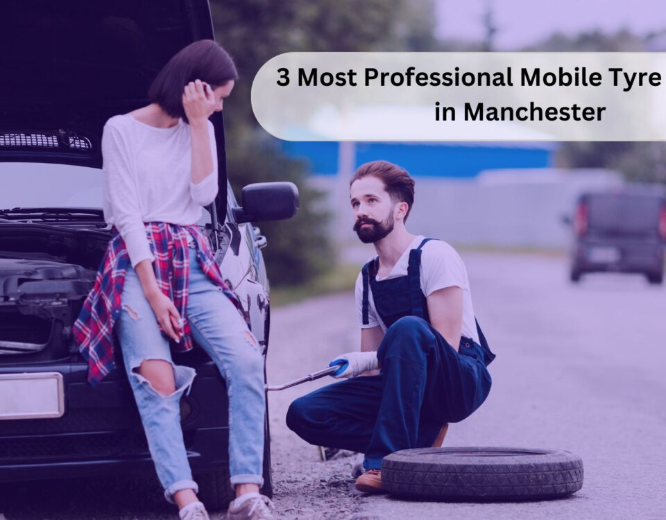 3 Most Professional Mobile Tyre Services in Manchester. A lady standnding on the road with a car mechanic to get help with tyre change